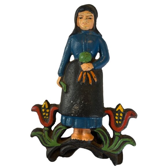 Wilton Cast Iron Amish Girl recipe holder Hand-Painted Folk Art Design 7 Inches - Picture 1 of 7